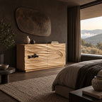 Coastal Wooden Dresser With Carved Fish And Wave Front For Bedroom