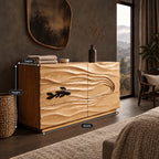 Coastal Wooden Dresser With Carved Fish And Wave Front For Bedroom