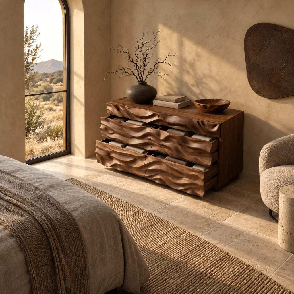 Artisan Deep Sculpted Wave Dresser With 6 Drawers For Bedroom