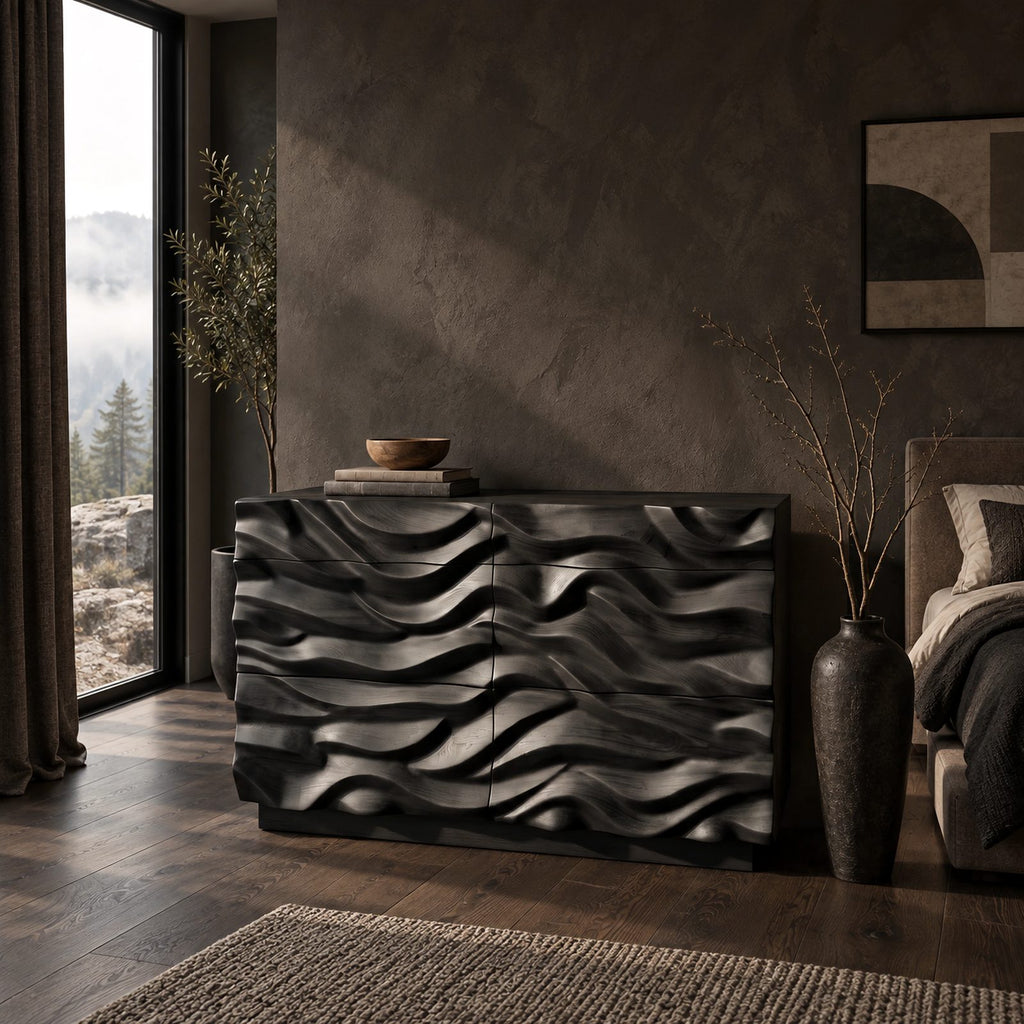 Artisan Deep Sculpted Wave Dresser With 6 Drawers For Bedroom
