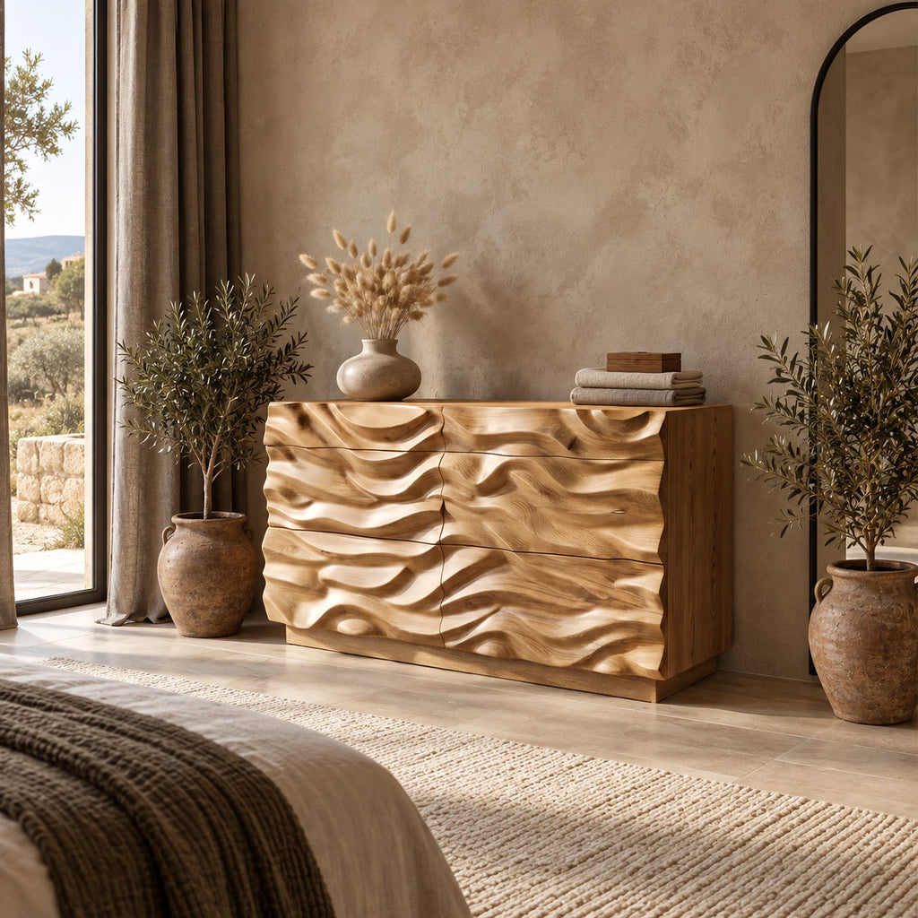 Artisan Deep Sculpted Wave Dresser With 6 Drawers For Bedroom