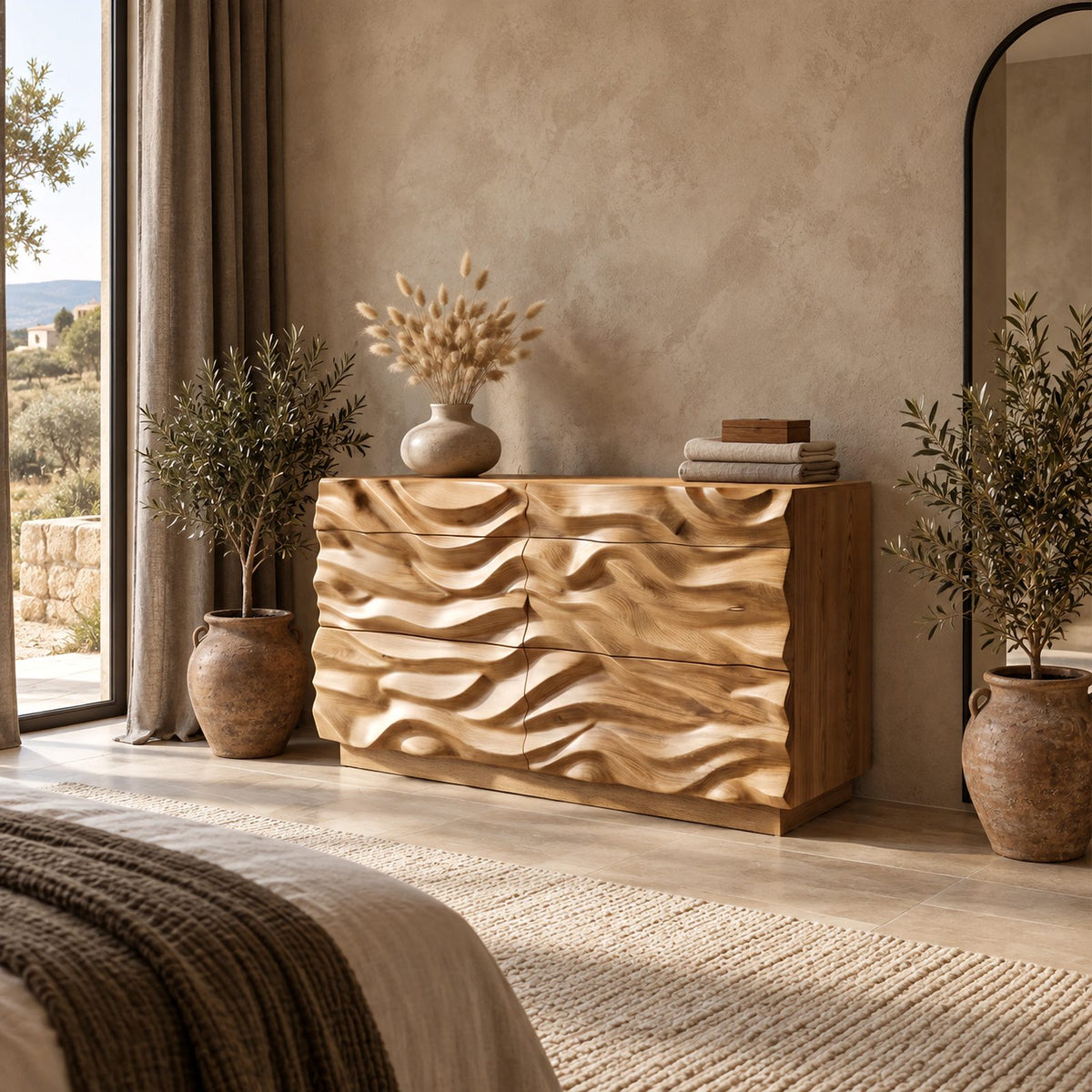 Artisan Deep Sculpted Wave Dresser With 6 Drawers For Bedroom