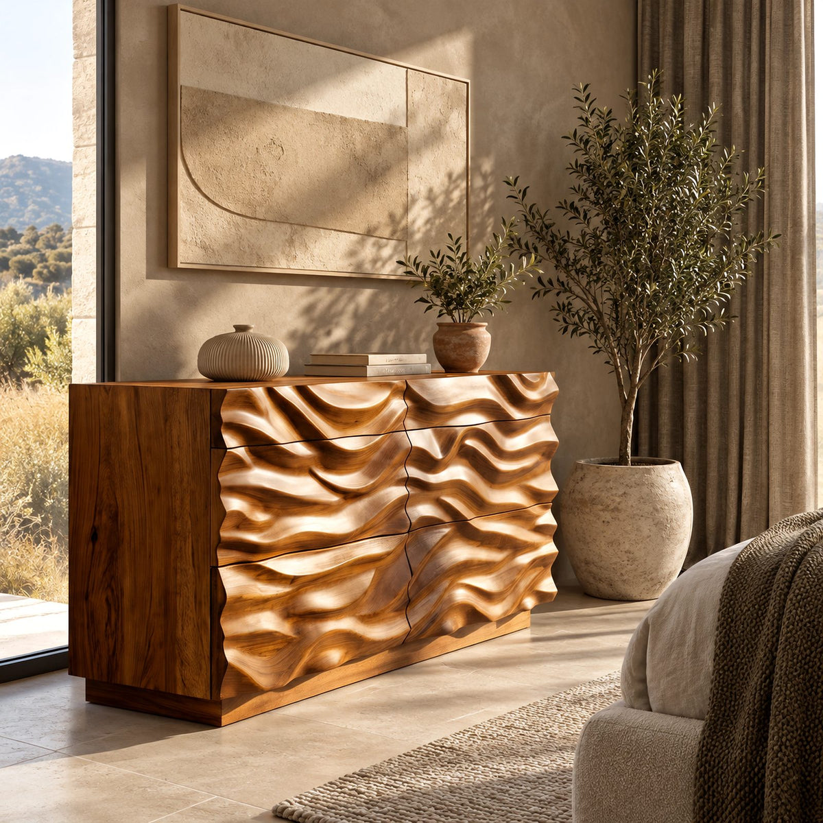 Artisan Deep Sculpted Wave Dresser With 6 Drawers For Bedroom
