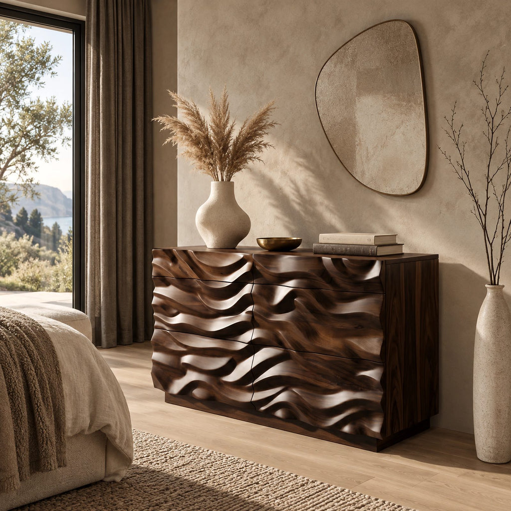 Artisan Deep Sculpted Wave Dresser With 6 Drawers For Bedroom