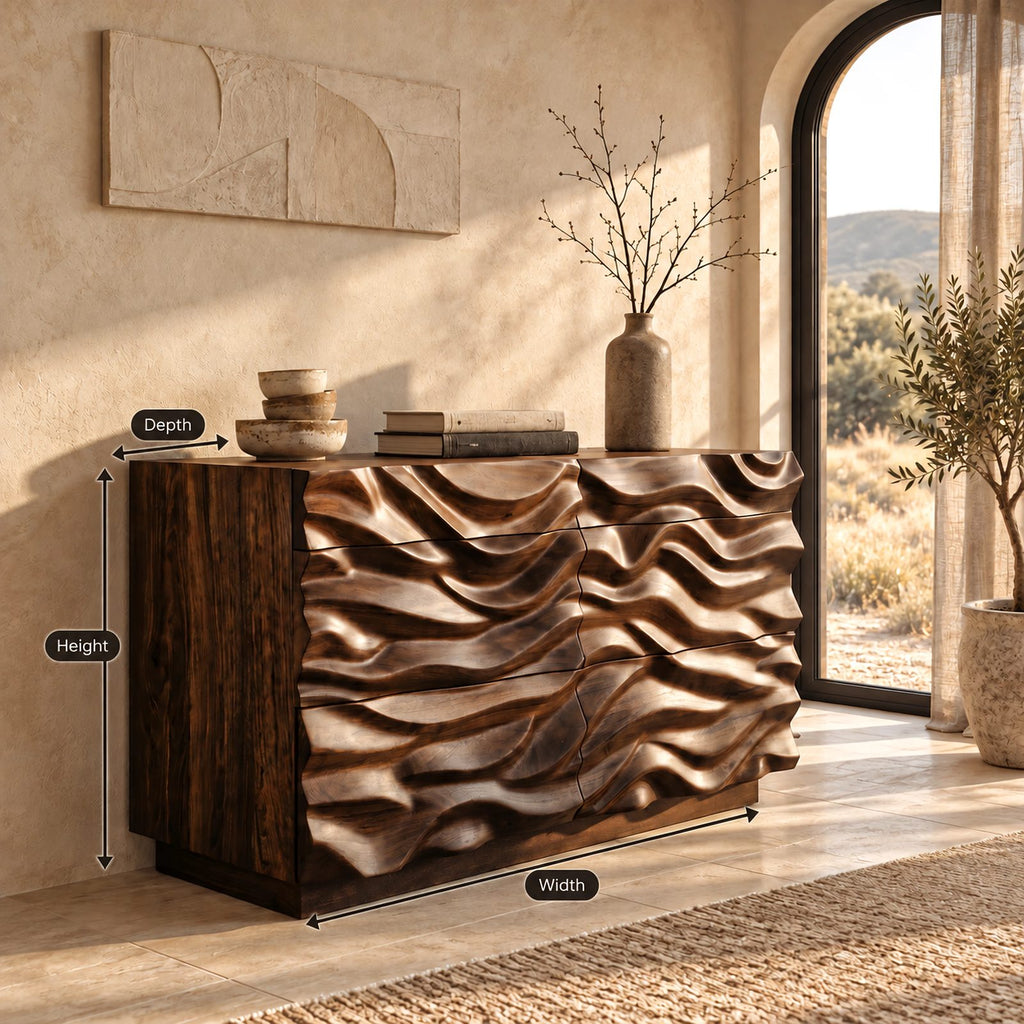 Artisan Deep Sculpted Wave Dresser With 6 Drawers For Bedroom