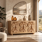 Statement Wooden Chest Of Drawers With Bold Relief Carving For Bedroom