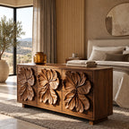Statement Wooden Chest Of Drawers With Bold Relief Carving For Bedroom