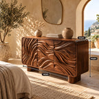 Contemporary Curved Corner Dresser With Wave Carved Drawers For Bedroom