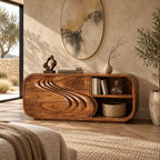Modern Low Rounded Dresser With Open Cubby Shelves For Bedroom