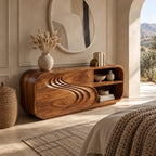 Modern Low Rounded Dresser With Open Cubby Shelves For Bedroom
