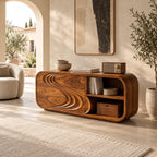 Modern Low Rounded Dresser With Open Cubby Shelves For Bedroom