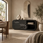 Modern Low Rounded Dresser With Open Cubby Shelves For Bedroom