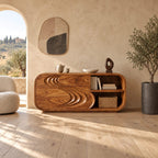 Modern Low Rounded Dresser With Open Cubby Shelves For Bedroom