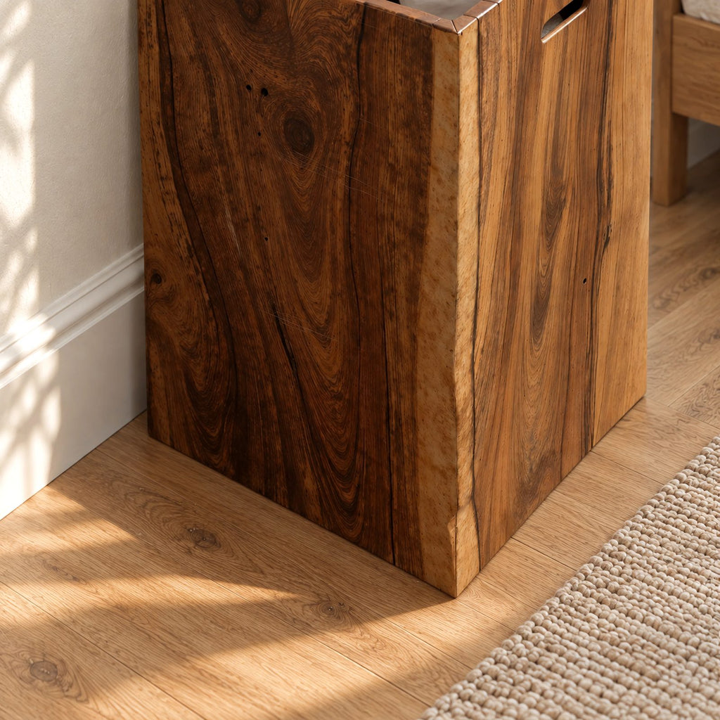 Rustic Solid Wood Laundry Hamper With Lift Up Lid For Bedroom