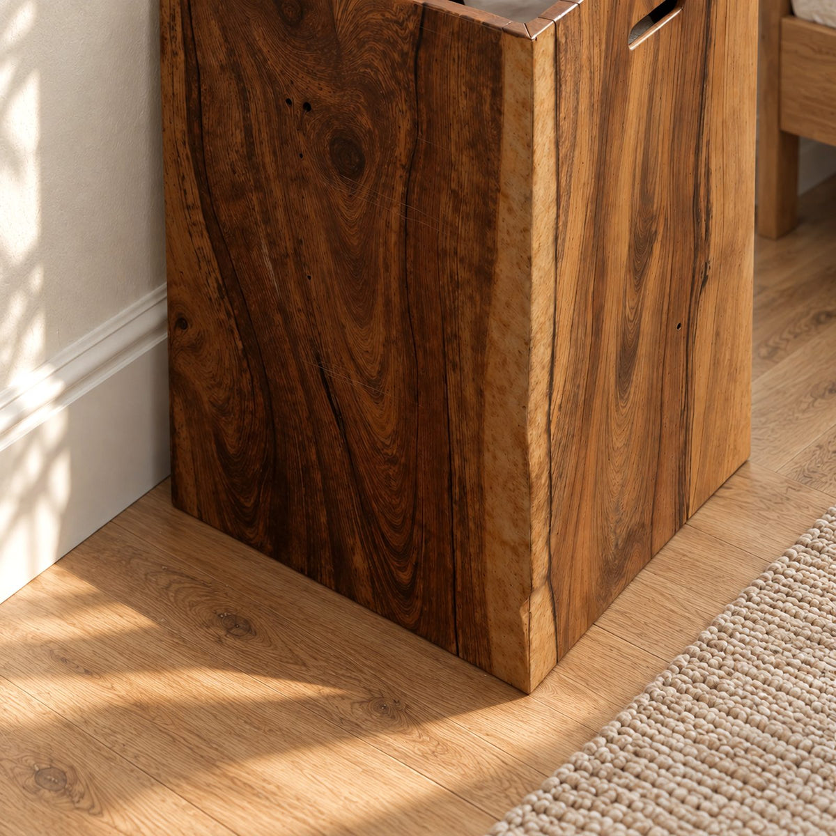 Rustic Solid Wood Laundry Hamper With Lift Up Lid For Bedroom