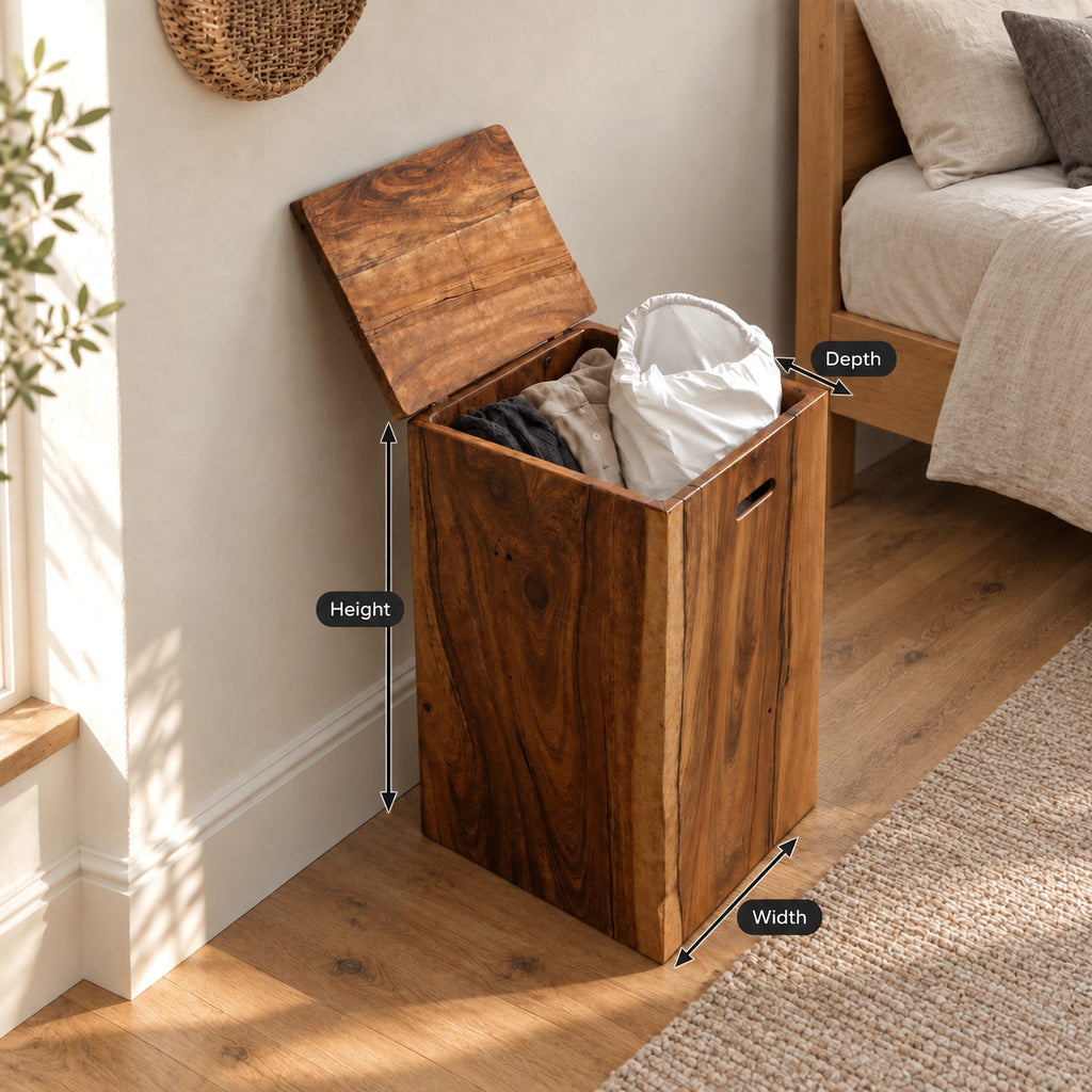 Rustic Solid Wood Laundry Hamper With Lift Up Lid For Bedroom