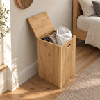 Rustic Solid Wood Laundry Hamper With Lift Up Lid For Bedroom