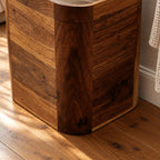 Classic Rounded Corner Wood Laundry Hamper With Curved Lid For Bedroom