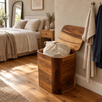 Classic Rounded Corner Wood Laundry Hamper With Curved Lid For Bedroom