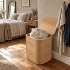 Classic Rounded Corner Wood Laundry Hamper With Curved Lid For Bedroom