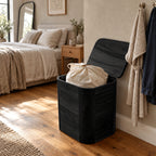 Classic Rounded Corner Wood Laundry Hamper With Curved Lid For Bedroom