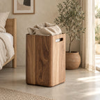 Scandinavian Tall Wooden Storage Bin With Side Handle Cutouts For Bedroom