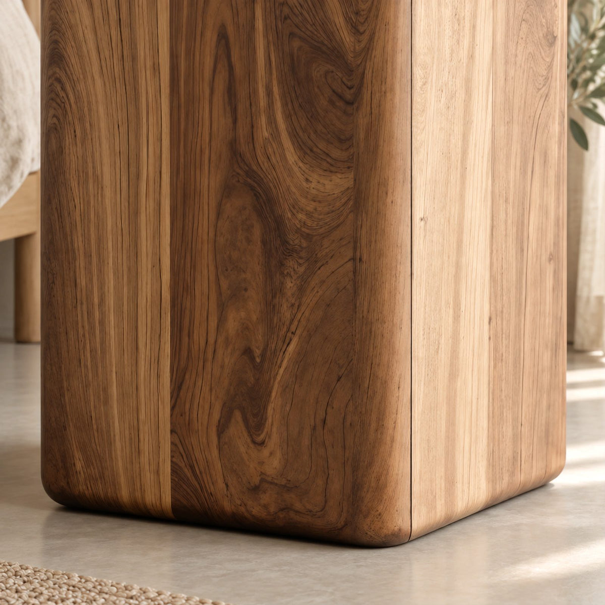 Scandinavian Tall Wooden Storage Bin With Side Handle Cutouts For Bedroom