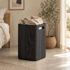 Scandinavian Tall Wooden Storage Bin With Side Handle Cutouts For Bedroom