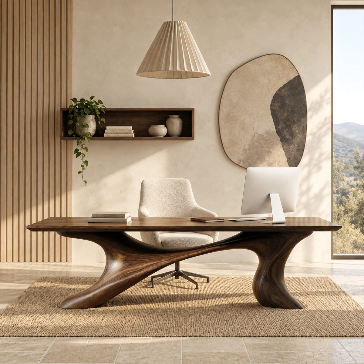 Contemporary Executive Desk With Twisting Sculpted Base For Home Office