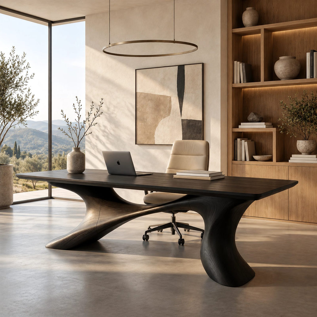 Contemporary Executive Desk With Twisting Sculpted Base For Home Office