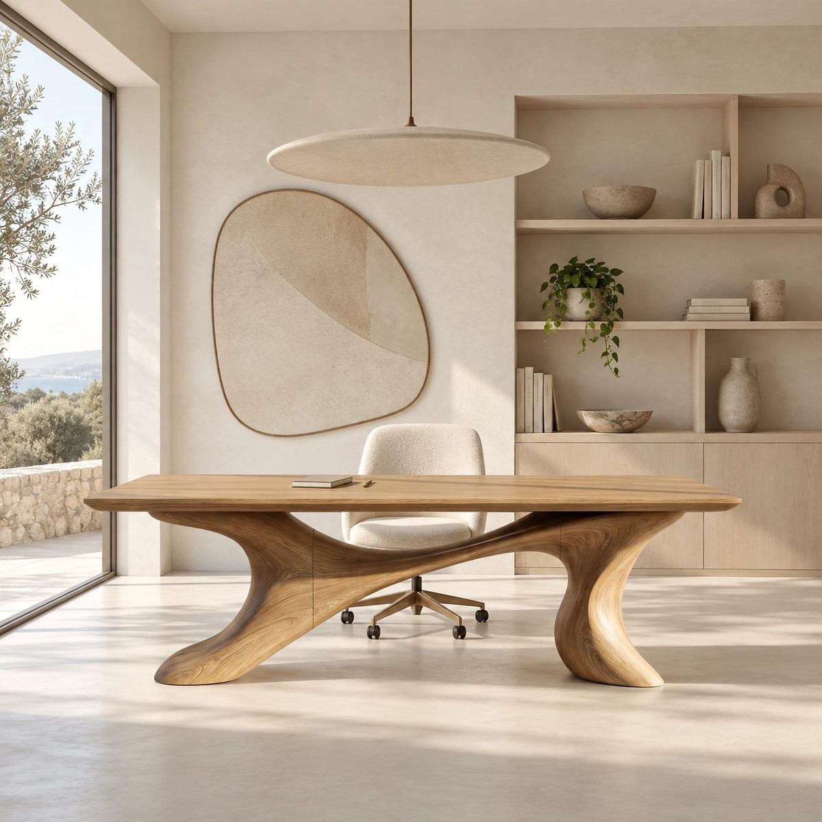 Contemporary Executive Desk With Twisting Sculpted Base For Home Office
