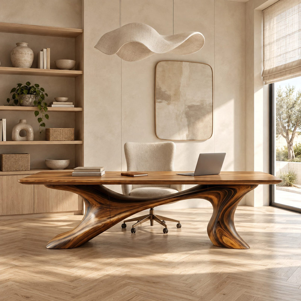 Contemporary Executive Desk With Twisting Sculpted Base For Home Office