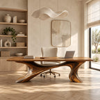 Contemporary Executive Desk With Twisting Sculpted Base For Home Office