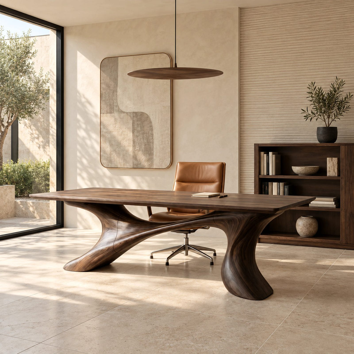 Contemporary Executive Desk With Twisting Sculpted Base For Home Office
