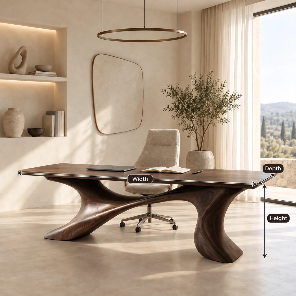Contemporary Executive Desk With Twisting Sculpted Base For Home Office