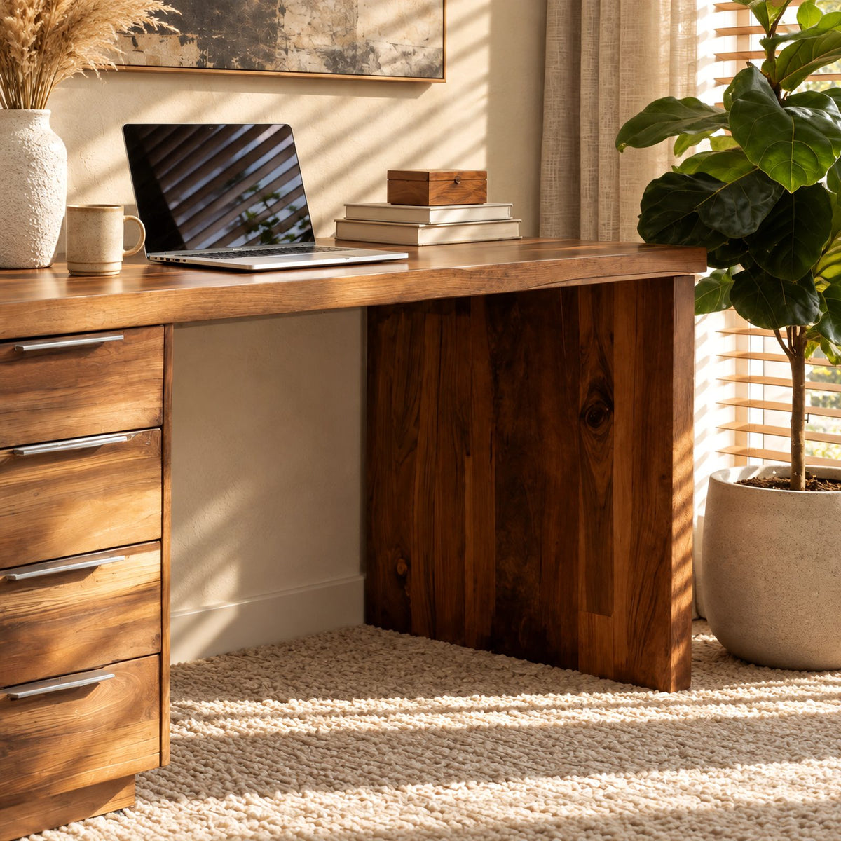 Classic Waterfall Writing Desk With 4 Drawer Pedestal For Home Office