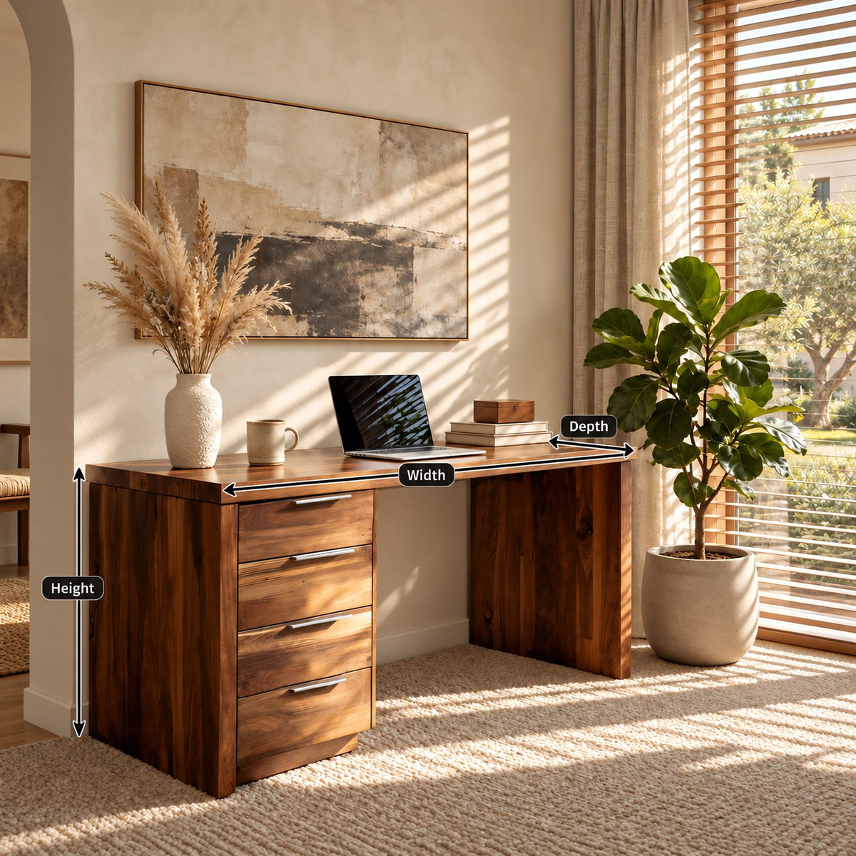 Classic Waterfall Writing Desk With 4 Drawer Pedestal For Home Office