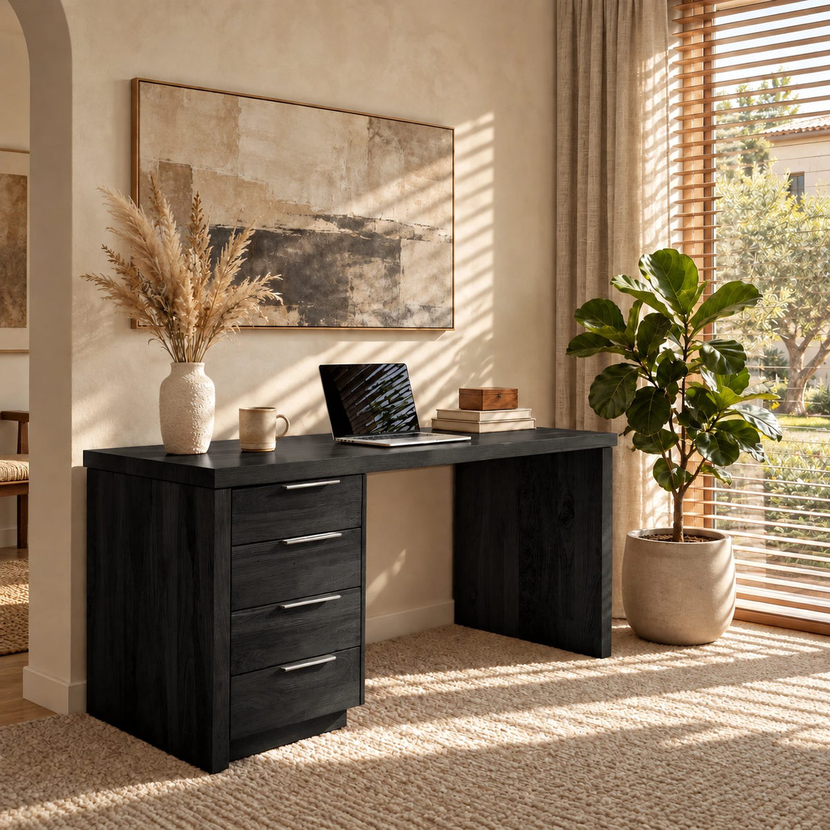 Classic Waterfall Writing Desk With 4 Drawer Pedestal For Home Office