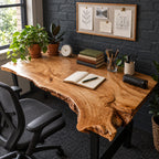 Natural Live Edge Slab Desk With Raw Bark Edge For Home Office