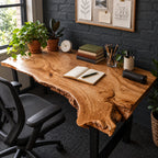 Natural Live Edge Slab Desk With Raw Bark Edge For Home Office
