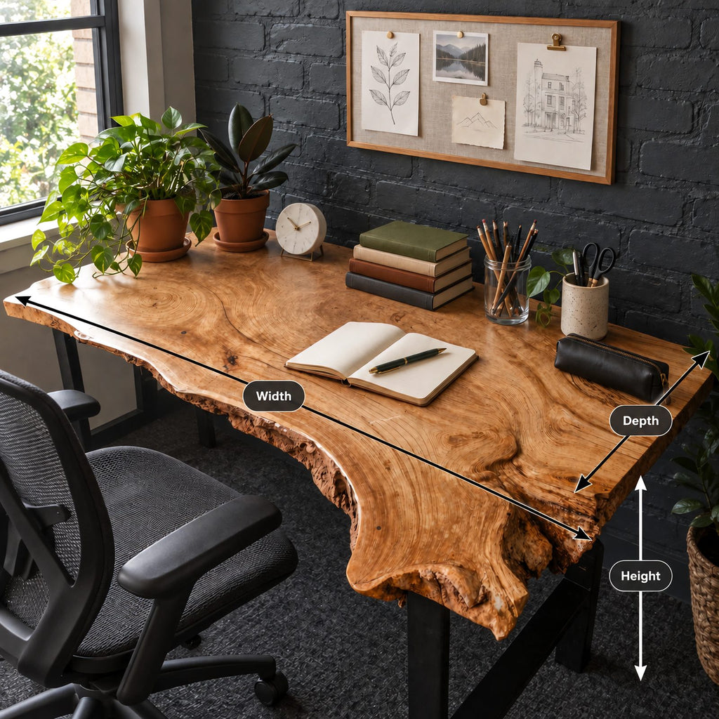 Natural Live Edge Slab Desk With Raw Bark Edge For Home Office