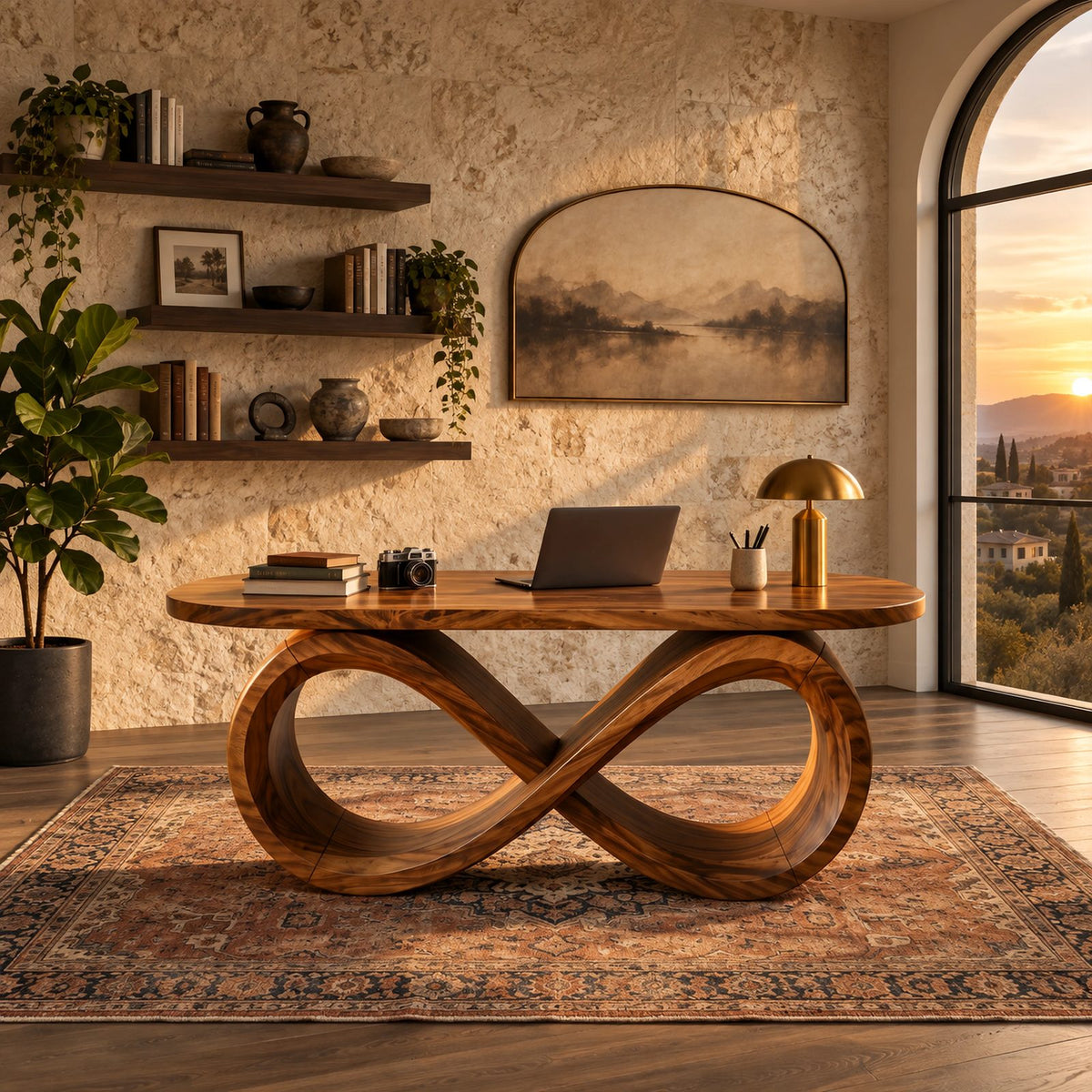 Contemporary Infinity Base Executive Desk For Home Office