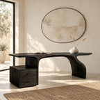 Natural Live Edge Desk With Drawer Cabinet For Home Office
