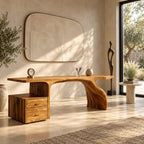 Natural Live Edge Desk With Drawer Cabinet For Home Office