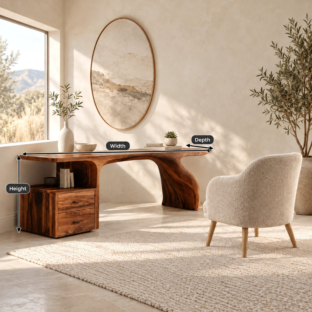 Natural Live Edge Desk With Drawer Cabinet For Home Office