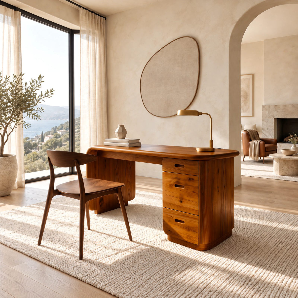 Soft Modern Wooden Pedestal Desk With 3 Drawers For Home Office
