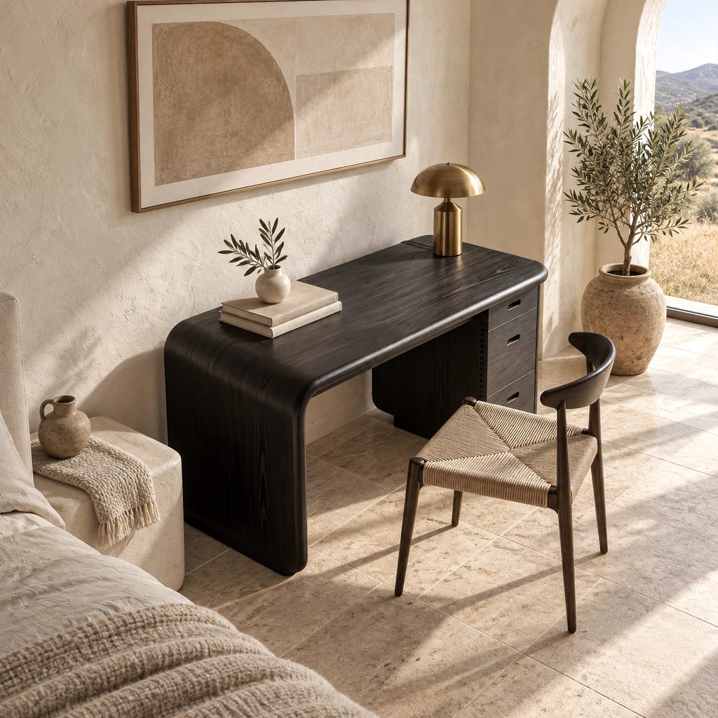 Soft Modern Wooden Pedestal Desk With 3 Drawers For Home Office