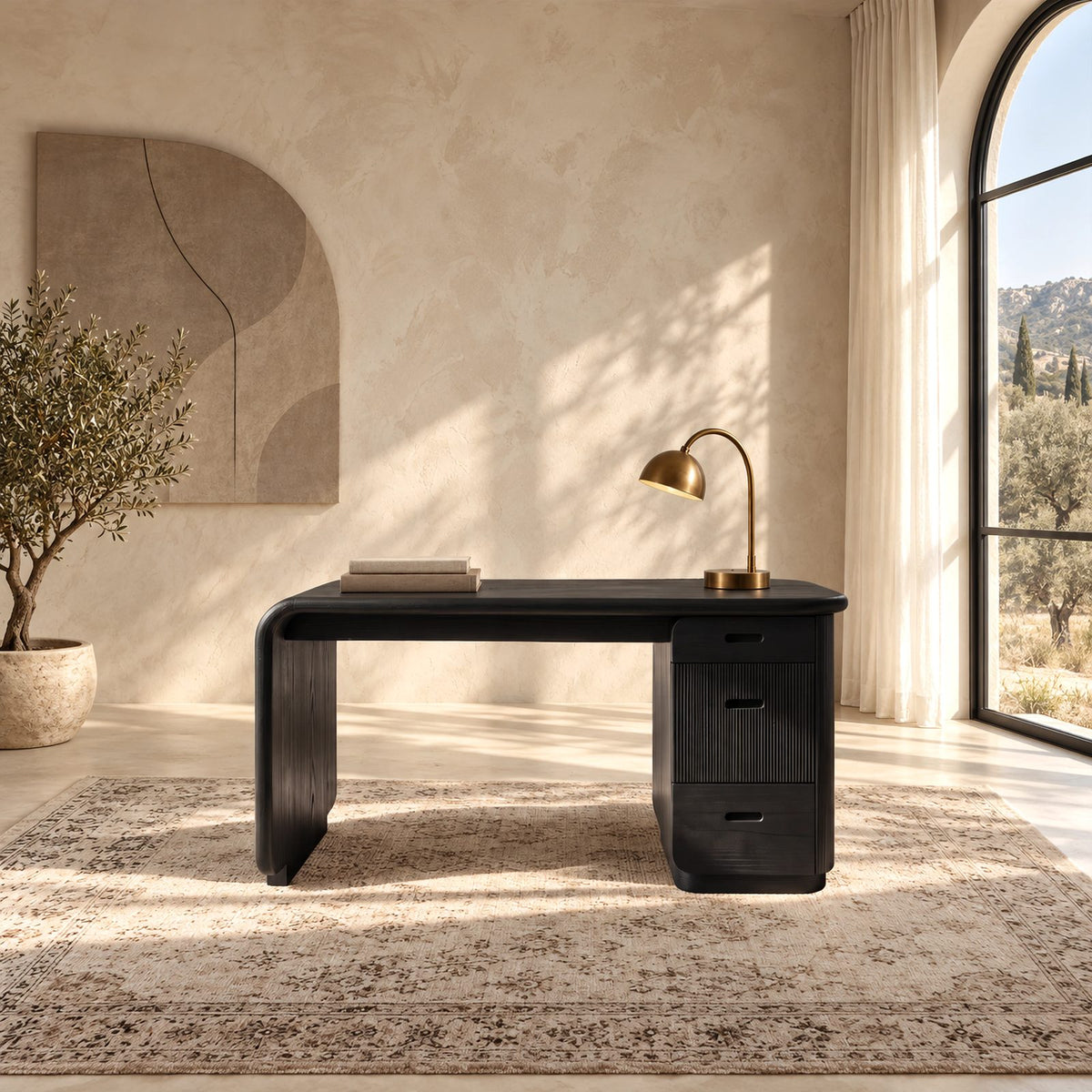 Soft Modern Wooden Pedestal Desk With 3 Drawers For Home Office