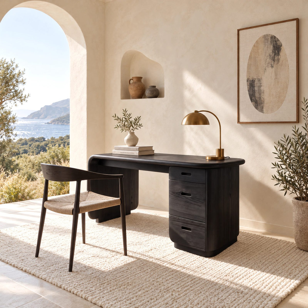 Soft Modern Wooden Pedestal Desk With 3 Drawers For Home Office