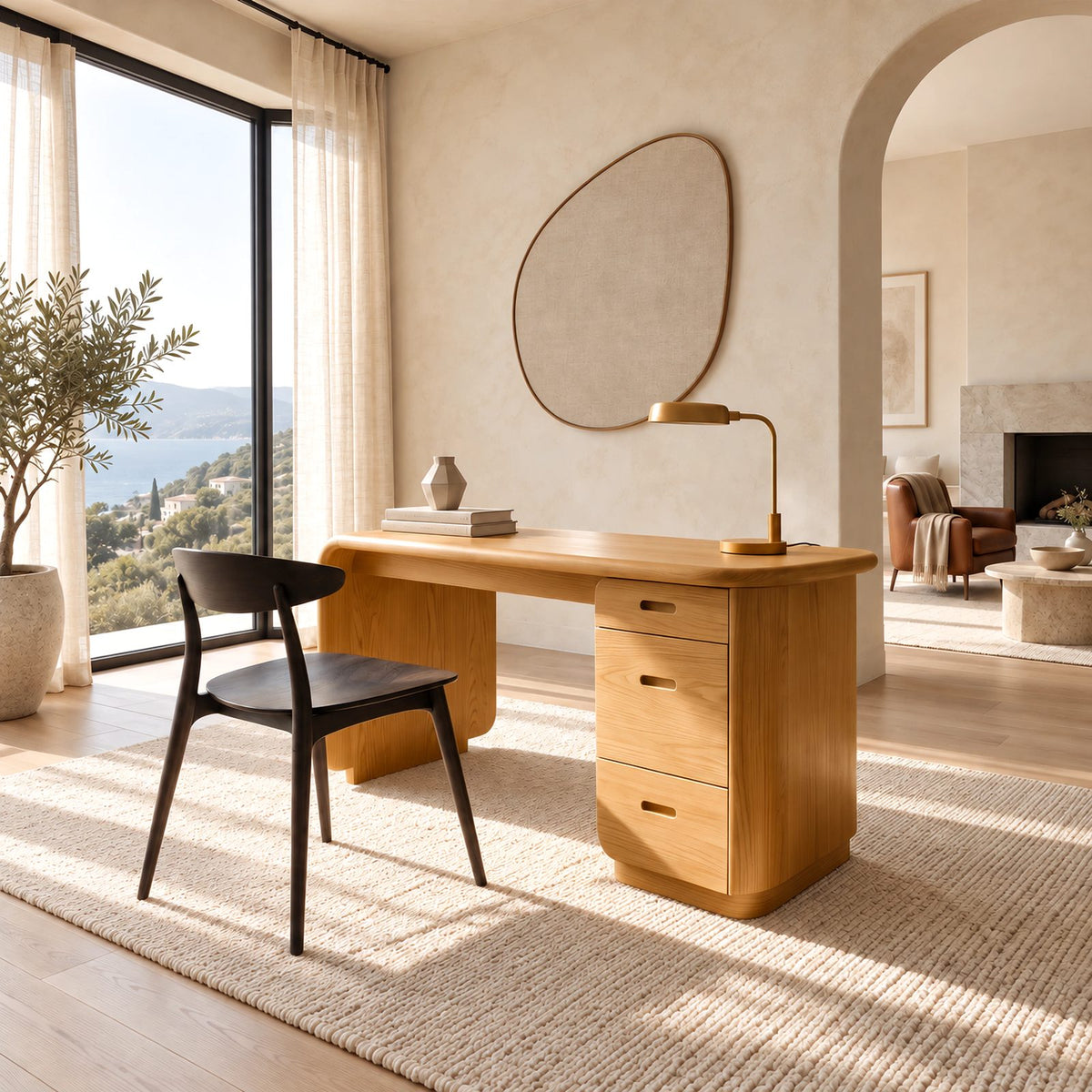 Soft Modern Wooden Pedestal Desk With 3 Drawers For Home Office
